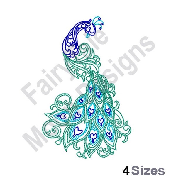 Peacock Feathers - Machine Embroidery Design, Blue Peafowl Embroidery Pattern, Indian Peacock Embroidery Design