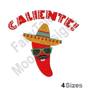 Piment rouge vif - motif de broderie Machine, motif de broderie piment Caliente, sombrero mexicain & motif de broderie lunettes de soleil