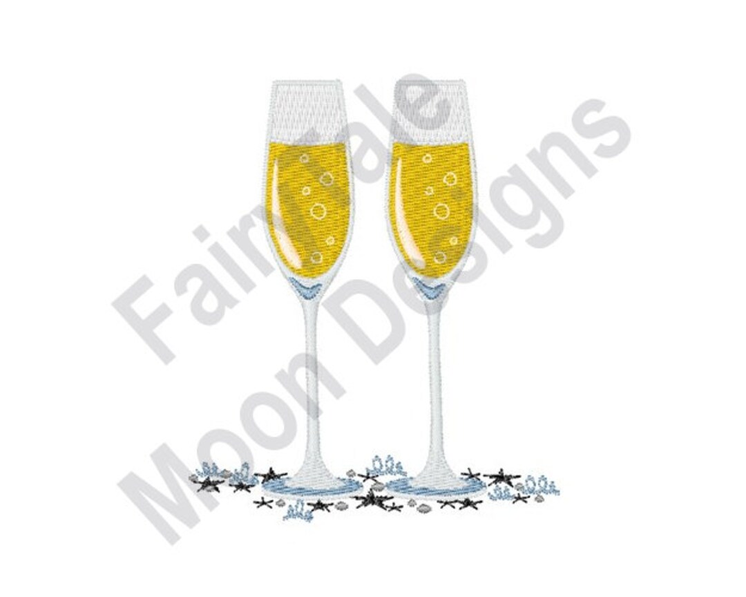 Champagne Glasses Machine Embroidery Design, New Year's Toast Embroidery Pattern, Party Drink