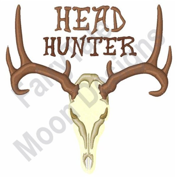 Head Hunter - Machine Embroidery Design, Deer Skull Embroidery Pattern, Deer Antlers Embroidery, Stag Head Skull Design, Deer Antler Trophy