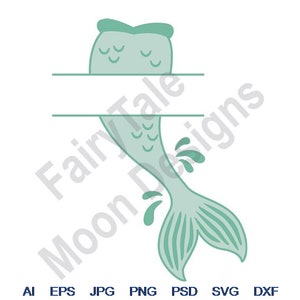Mermaid Tail Split - Svg, Dxf, Eps, Png, Jpg, Vector Art, Clipart, Cut File, Mermaid Tail Svg, Water Splash Svg, Split Frame Mermaid Svg