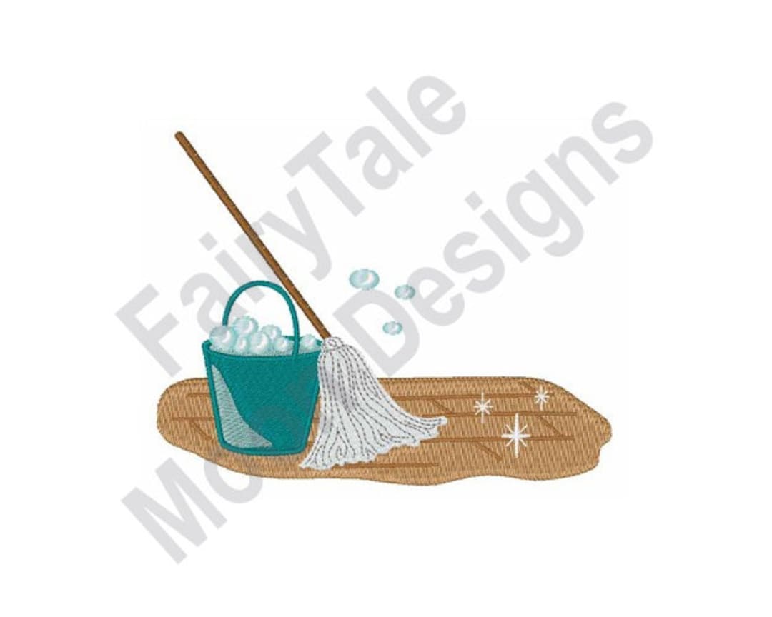 Floor Mop & Bucket Machine Embroidery Design, House Cleaning Embroidery