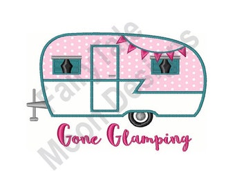 Gone Glamping - Machine Embroidery Applique Design, Camper Embroidery Applique Pattern, Travel Trailer Applique Design, Camping Embroidery