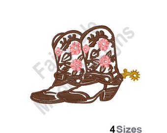 Cowgirl Boots - Machine Embroidery Design, Western Cowgirl Boots Embroidery Pattern, Floral Cowboy Boots Embroidery Design