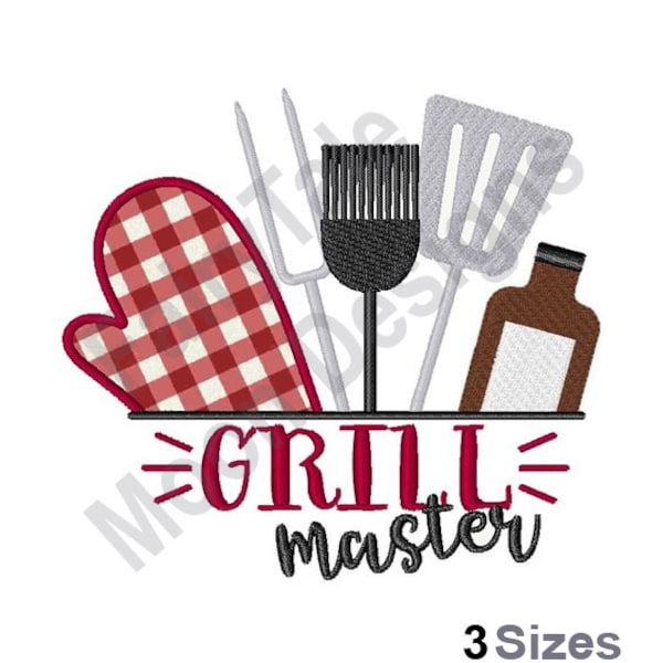 Grill Master Applique - Machine Embroidery Design, Grilling Tools Embroidery Design, Summer Barbecue Applique Pattern, BBQ Embroidery Design