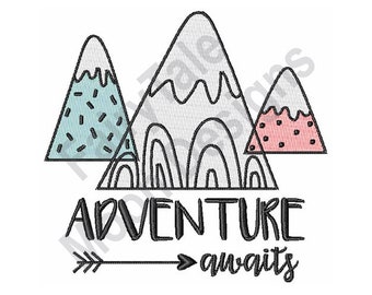 Adventure Awaits - Machine Embroidery Design, Mountain Adventure Embroidery Pattern, Outdoors Hiking Embroidery, Mountain Trail Design