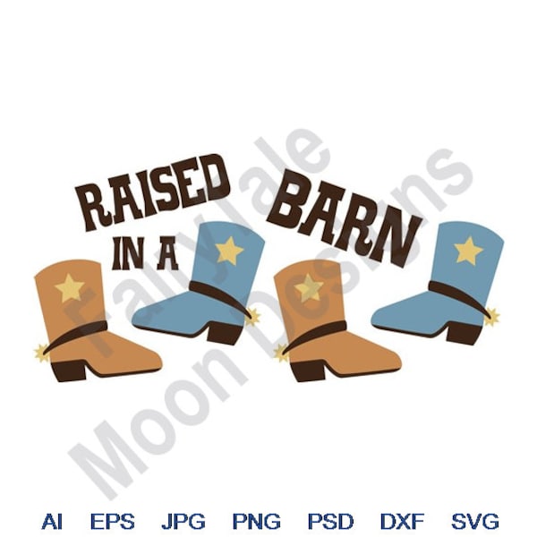 Barn Raised - Svg, Dxf, Eps, Png, Jpg, Vector Art, Clipart, Cut File, Western Boots Svg, Child Cowboy Boots Svg, Baby Cowboy Boots Svg