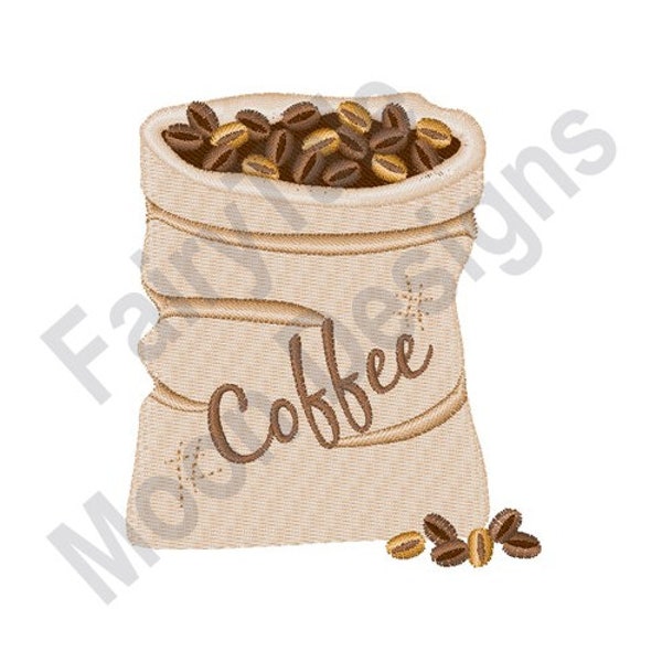 Sac à café - Conception de broderie de machine, Motif de broderie de sac de café en toile de jute, Conception de broderie de sac de café rustique