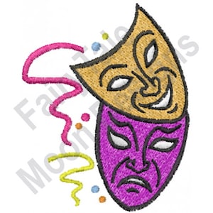 Theater Face Masks - Machine Embroidery Design, Comedy & Tragedy Masks Embroidery, Happy and Sad Masks Design, Drama Masks Embroidery