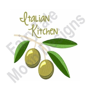 Italian Kitchen - Machine Embroidery Design, Green Olives Embroidery Pattern, Olive Branch Embroidery Design