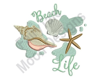 Beach Life - Maschinenstickerei, Sommer Strand Stickdatei, Muscheln, Seestern, Muscheln Stickerei, Sommerferien