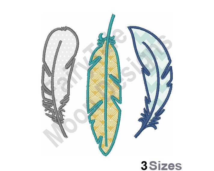 Apliques de plumas de pájaro - Diseño de bordado a máquina, Patrón de bordado de plumas, Diseño de bordado de plumas