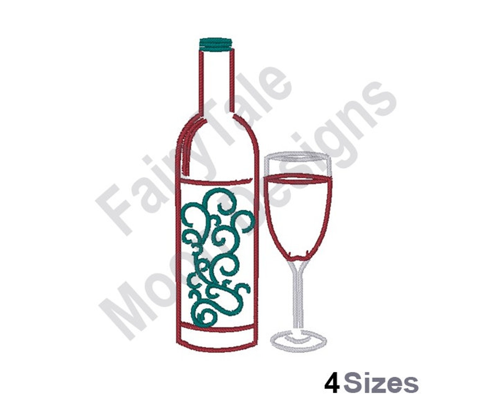Wine Glass & Bottle Machine Embroidery Design Red Wine Etsy