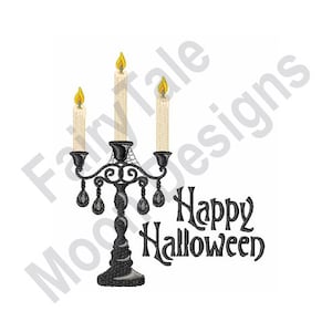 Happy Halloween - Machine Embroidery Design, Halloween Candles Embroidery Pattern, Taper Candelabra Embroidery, Ornate Candle Holder Design