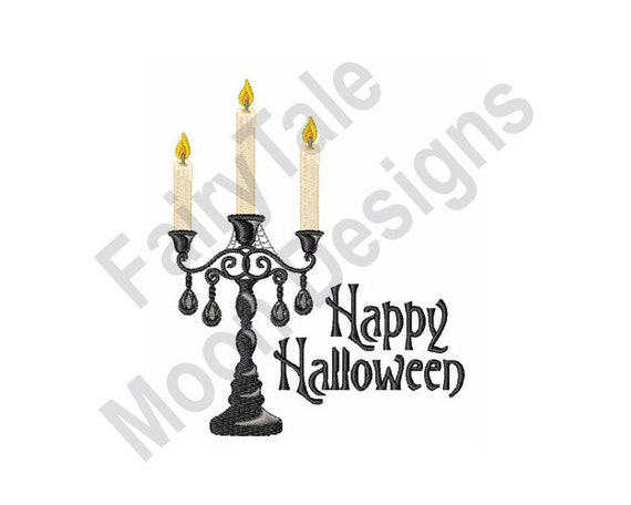 Happy Halloween - Machine Embroidery Design, Halloween Candles Embroidery Pattern, Taper Candelabra Embroidery, Ornate Candle Holder Design