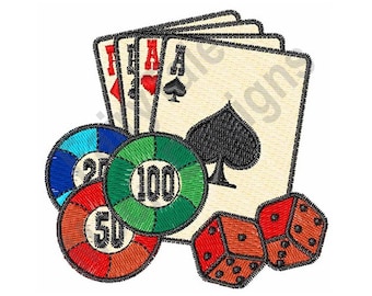 Four Aces - Machine Embroidery Design, Playing Cards Embroidery Pattern, Poker Game & Dices Embroidery Design, Casino Gambling Design