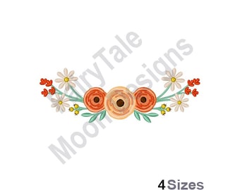 Flower Border - Machine Embroidery Design, Floral Border Embroidery Pattern, Spring Flowers Design, Wedding Flowers Embroidery Pattern