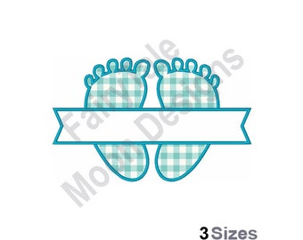 Baby Footprints Name Drop Applique - Machine Embroidery Design, Baby Boy Foot Split Embroidery Design, Baby Child Embroidery Applique Design
