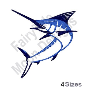 Marlin - Machine Embroidery Design, Blue Marlin Outline Embroidery Pattern, Ocean Fish Embroidery Design
