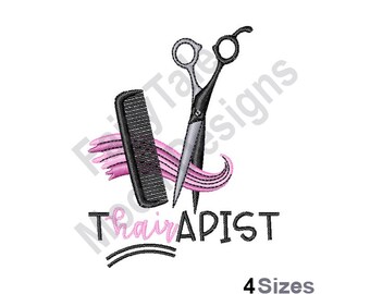 Thairapist - Machine Embroidery Design, Scissors & Comb, Hair Stylist Tools Embroidery Pattern, Salon Hair Cutting Design, Hairdresser Comb