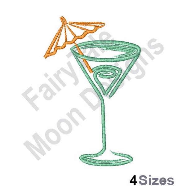 Tropical Drink - Machine Embroidery Design, Cocktail Glass Outline Embroidery Pattern. Party Drink Embroidery Design