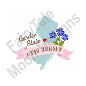 Carte de l'État du New Jersey - motif de broderie Machine, motif de broderie fleur bleu Violet State, motif de broderie Garden State