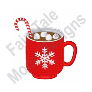 Hot Chocolate Cup - Machine Embroidery Design, Christmas Hot Chocolate Mug Embroidery Pattern, Candy Cane & Marshmallow Embroidery Design