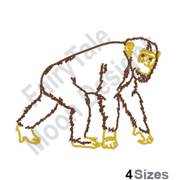 Chimpanzee Outline - Machine Embroidery Design, Chimp Outline Embroidery Design, Walking Monkey Embroidery Pattern