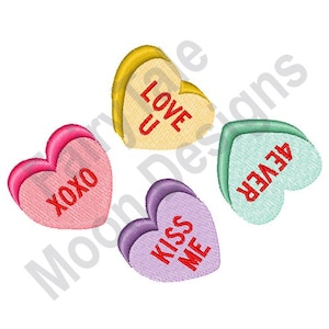 Love U Candy Hearts - Machine Embroidery Design, Chocolate Hearts Embroidery Pattern, Kiss Me Candy, XOXO, 4Ever Design, Valentine Hearts