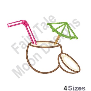 Coconut Drink Outline - Machine Embroidery Design, Pina Colada Cocktail Drink Embroidery Pattern