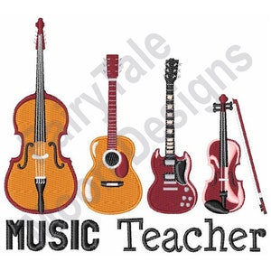 Music Teacher - Machine Embroidery Design, Musical Instruments Embroidery Pattern, Music Educator Design, Cello, Guitar, Violin Embroidery