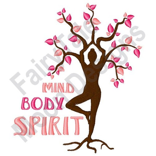 Mind Body Spirit - Machine Embroidery Design, Yoga Tree Pose Embroidery Pattern, Vriksasana Embroidery Design, Yoga Asana Embroidery Design