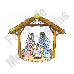 Manger - Machine Embroidery Design, Holy Night Nativity Scene Embroidery Pattern, Birth Of Jesus Embroidery, Joseph & Mary Embroidery Design