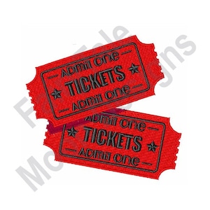 Admit One - Maschinenstickerei, Stickmuster für Kino-Eintrittskarten, Stickmuster für Kinokarten und Theaterkarten