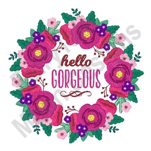 Bonjour magnifique - motif de broderie Machine, motif de broderie Couronne de fleurs, magnifique motif couronne de fleurs, broderie composition florale