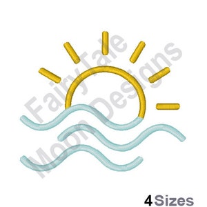 Ocean Sunrise - Machine Embroidery Design, Summer Waves Outline Embroidery Pattern, Sunshine Embroidery Design