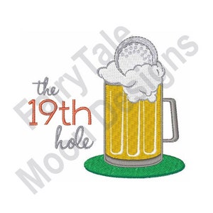 The 19Th Hole - Machine Embroidery Design, Golf Ball Embroidery Pattern, Beer Mug Embroidery Design, Humorous Design