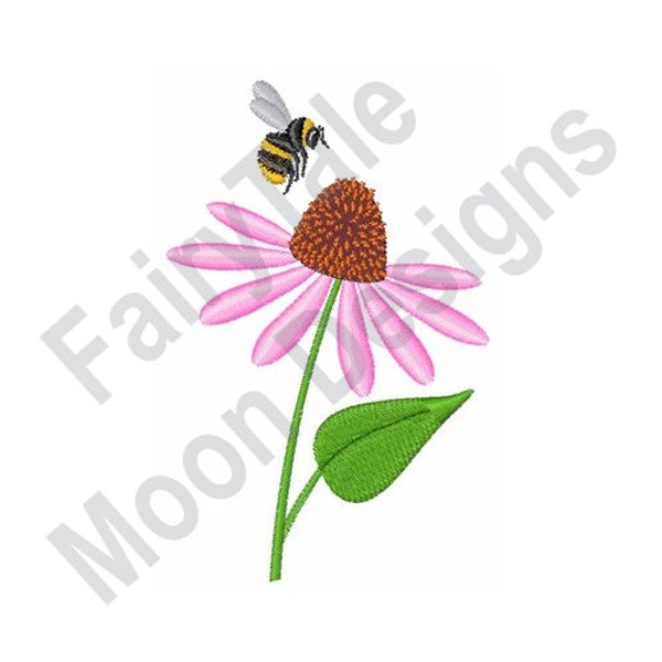 Bee & Coneflower - Maschinenstickdatei, Frühlingsblume Bienen Stickdatei, Echinacea Stickdatei, Honigbiene Stickdatei