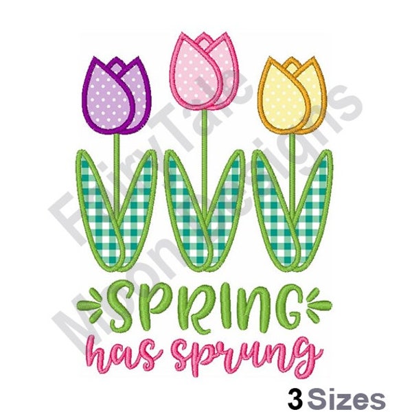 Spring Has Sprung Applique - Machine Embroidery Design, Spring Tulips Applique Embroidery Pattern, Tulip Border Design, Applique Border