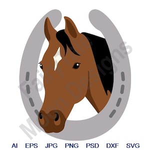 Horseshoe Horse - Svg, Dxf, Eps, Png, Jpg, Vector Art, Clipart, Cut File, Horseshoe Logo Svg, Horseshoe Svg, Horse Head Svg, Equestrian Svg