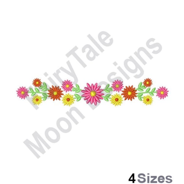 Daisy Border - Machine Embroidery Design, Daisies Embroidery Pattern, Daisy Flower Border Design, Floral Border Embroidery Pattern