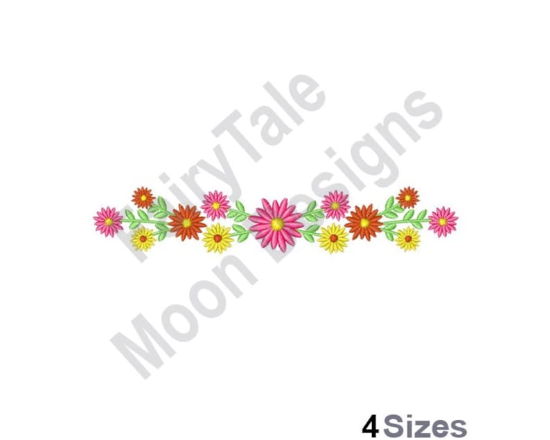 Daisy Border Maschinenstickdatei, Daisies Stickmuster, Daisy Flower Border Design, Floral Border Stickmuster Bild 1