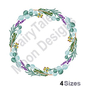 Herbs Wreath - Machine Embroidery Design, Lavender & Rosemary Herb Embroidery Pattern, Yellow Flowering Herb Wreath Embroidery Design
