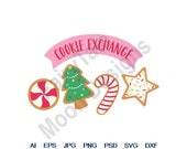 Cookie Exchange - Svg, Dxf, Eps, Png, Jpg, Vector Art, Clipart, Cut File, s Cookies Svg, Xmas Border Svg, Peppermint Candy, Gingerbread Star