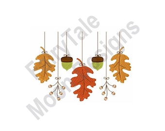 Fall Leaves - Machine Embroidery Design, Thanksgiving Embroidery Pattern, Acorn & Oak Leaves Design, Autumn Tree Leaf Embroidery Design