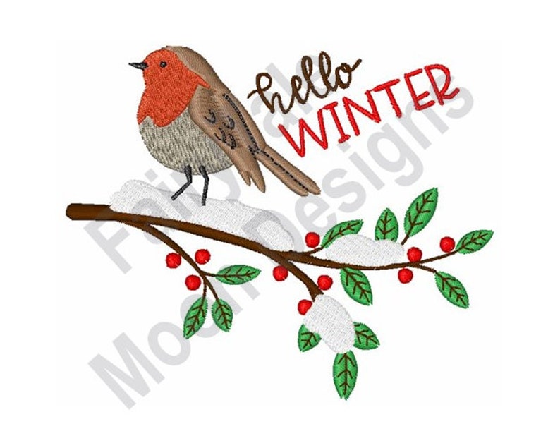 Hello Winter Machine Embroidery Design American Robin Etsy