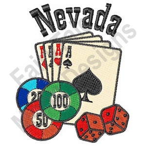 Jogos de Azar em Nevada - Design de Bordado à Máquina, Quatro Ases, Padrão de Bordado para Cartas de Baralho, Bordado de Dados para Pôquer, Jogos de Cassino