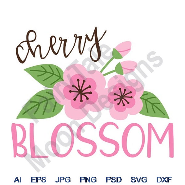 Cherry Blossom - Svg, Dxf, Eps, Png, Jpg, Vector Art, Clipart, Cut File, Cherry Blossom Svg, Cherry Flowers Svg, Cherry Tree Leaves Svg