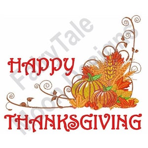 Happy Thanksgiving - Machine Embroidery Design, Autumn Pumpkin Harvest Pumpkin Harvest, Fall Leaves Design, Thanksgiving Corner Design