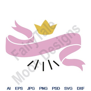 Princess Crown Banner -Svg, Dxf, Eps, Png, Jpg, Vector Art, Clipart, Cut File, Princess Crown Svg, Ribbon Banner Svg, Ribbon Sash Banner Svg